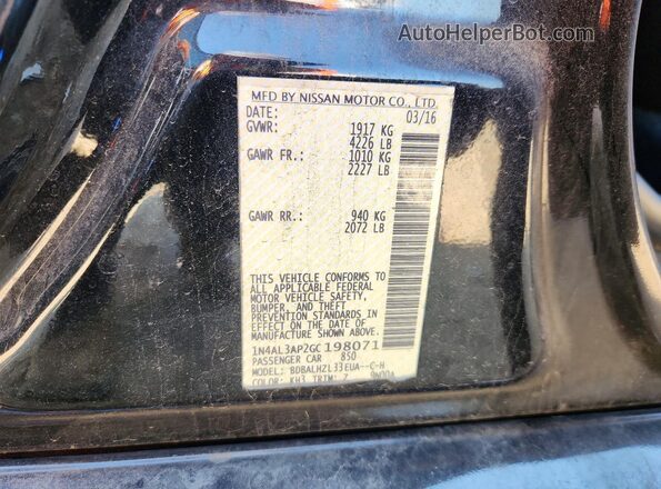 1N4AL3AP2GC198071 2016 NISSAN ALTIMA Black VIN კოდის სტიკერის ხედი
