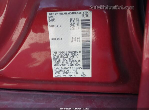 1N4AL3AP2GC258995 2016 NISSAN ALTIMA Red Engine compartment view