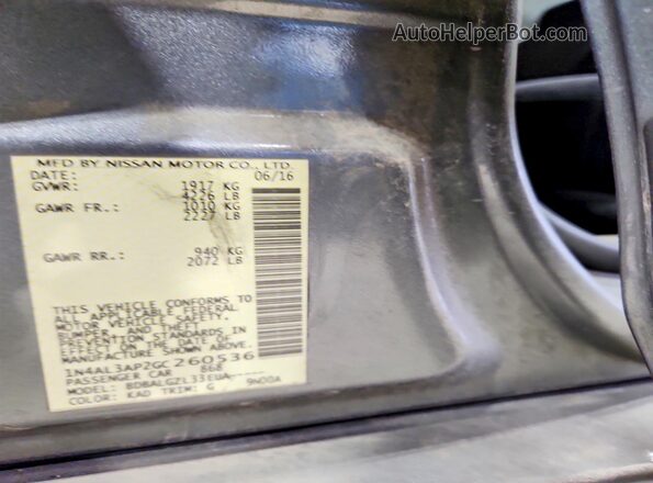 1N4AL3AP2GC260536 2016 NISSAN ALTIMA Gray Widok naklejki z numerem VIN