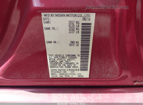 1N4AL3AP2GC280088 2016 NISSAN ALTIMA Red Widok komory silnika