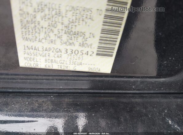 1N4AL3AP2GN330542 2016 NISSAN ALTIMA Black VIN կոդի պիտակի տեսք
