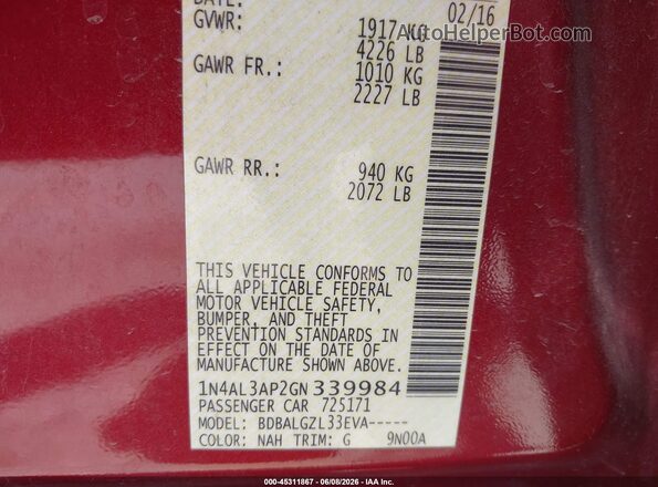 1N4AL3AP2GN339984 2016 NISSAN ALTIMA Red 