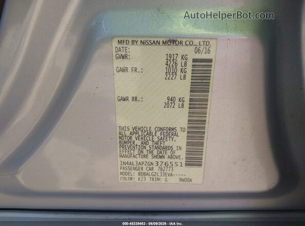 1N4AL3AP2GN376551 2016 NISSAN ALTIMA Silver 
