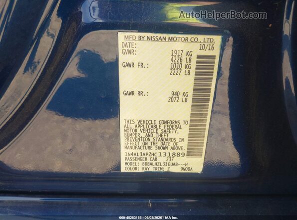 1N4AL3AP2HC131889 2017 NISSAN ALTIMA Blue 