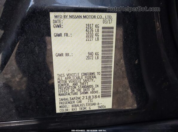 1N4AL3AP2HC218384 2017 NISSAN ALTIMA Black Widok komory silnika