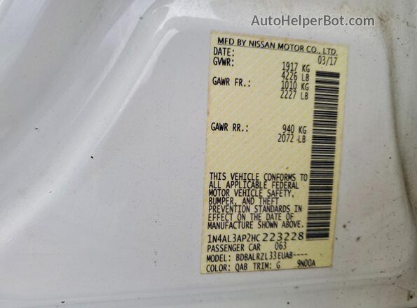 1N4AL3AP2HC223228 2017 NISSAN ALTIMA White Вид підкапотного простору
