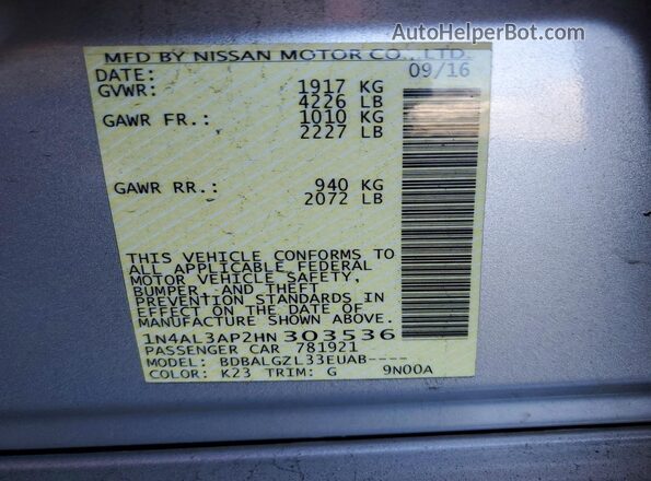 1N4AL3AP2HN303536 2017 NISSAN ALTIMA Silver Vista del compartimento del motor