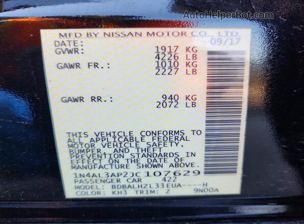 1N4AL3AP2JC107629 2018 NISSAN ALTIMA Black 