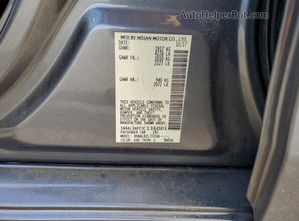 1N4AL3AP2JC136001 2018 NISSAN ALTIMA Gray Շարժիչի բաժամունքի տեսք