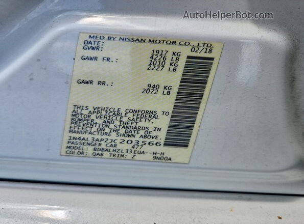 1N4AL3AP2JC203566 2018 NISSAN ALTIMA White ძრავის განყოფილების ხედი