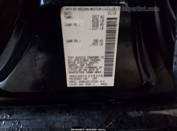 1N4AL3AP2JC259376 2018 NISSAN ALTIMA Black Widok komory silnika