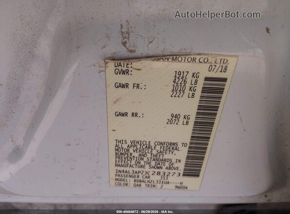 1N4AL3AP2JC283273 2018 NISSAN ALTIMA White Շարժիչի բաժամունքի տեսք