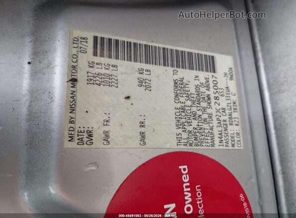 1N4AL3AP2JC285007 2018 NISSAN ALTIMA Silver ძრავის განყოფილების ხედი