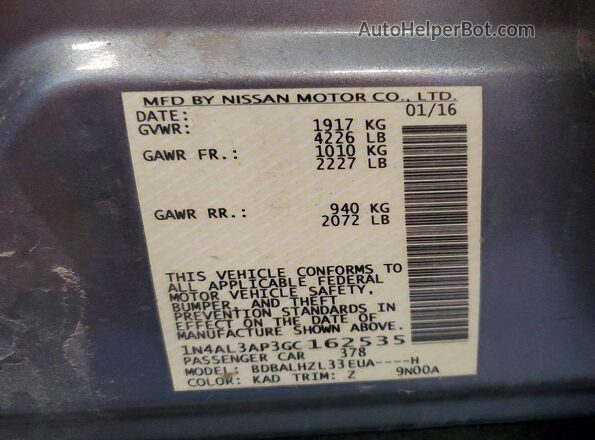 1N4AL3AP3GC162535 2016 NISSAN ALTIMA Gray Vista del compartimento del motor