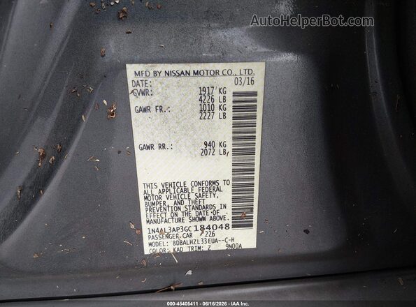 1N4AL3AP3GC184048 2016 NISSAN ALTIMA Gray Engine compartment view