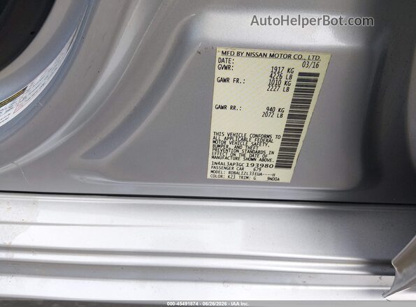 1N4AL3AP3GC193980 2016 NISSAN ALTIMA Silver ძრავის განყოფილების ხედი