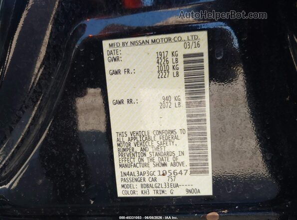 1N4AL3AP3GC195647 2016 NISSAN ALTIMA Черный 