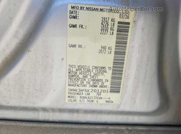 1N4AL3AP3GC201205 2016 NISSAN ALTIMA Silver Widok komory silnika