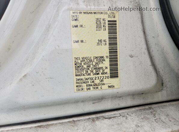 1N4AL3AP3GC237220 2016 NISSAN ALTIMA Белый Вид подкапотного пространства