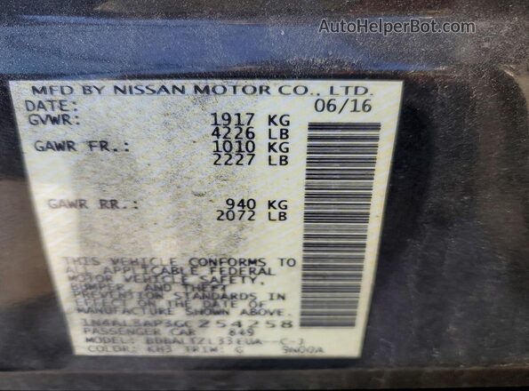 1N4AL3AP3GC254258 2016 NISSAN ALTIMA Black Вид підкапотного простору