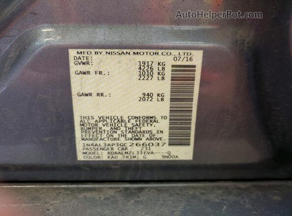 1N4AL3AP3GC266037 2016 NISSAN ALTIMA Gray Շարժիչի բաժամունքի տեսք