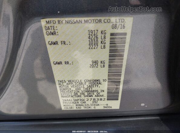 1N4AL3AP3GC278382 2016 NISSAN ALTIMA Серый Вид подкапотного пространства