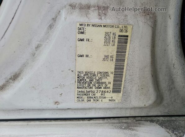1N4AL3AP3GC278642 2016 NISSAN ALTIMA Белый 