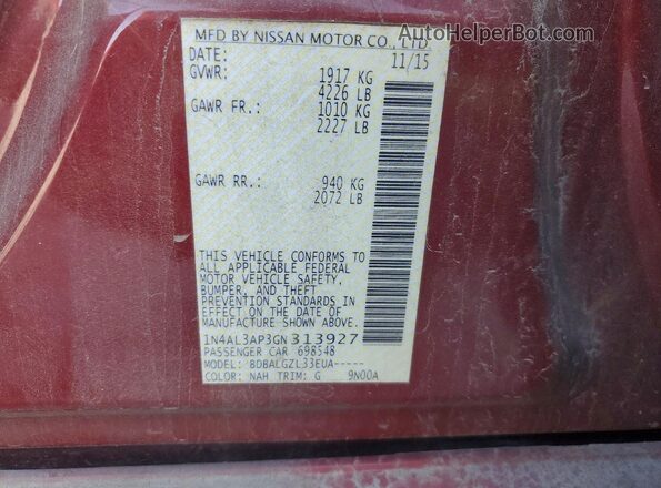 1N4AL3AP3GN313927 2016 NISSAN ALTIMA Maroon Engine compartment view