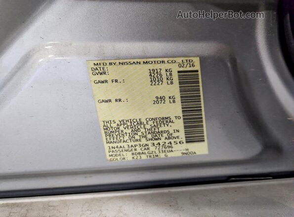 1N4AL3AP3GN342456 2016 NISSAN ALTIMA Silver Engine compartment view