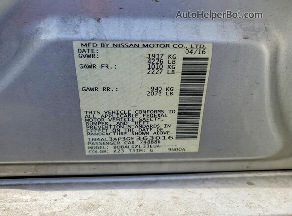 1N4AL3AP3GN363016 2016 NISSAN ALTIMA Silver Engine compartment view