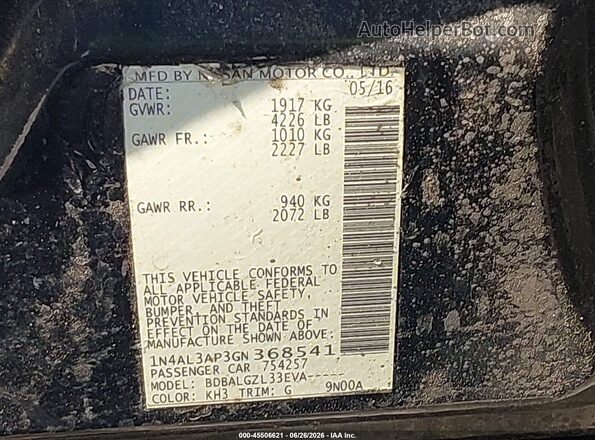 1N4AL3AP3GN368541 2016 NISSAN ALTIMA Black Вид підкапотного простору