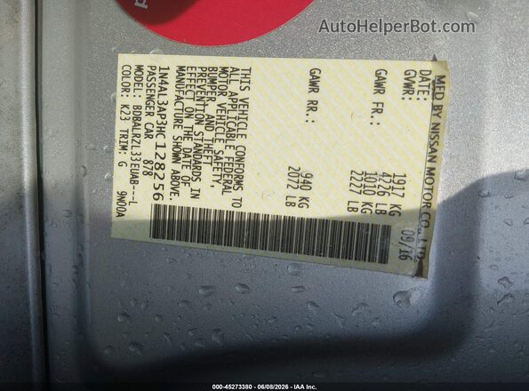 1N4AL3AP3HC128256 2017 NISSAN ALTIMA Silver Engine compartment view