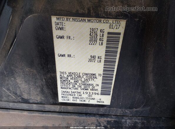 1N4AL3AP3HC193396 2017 NISSAN ALTIMA Black ძრავის განყოფილების ხედი