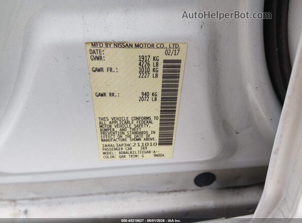 1N4AL3AP3HC211010 2017 NISSAN ALTIMA White 