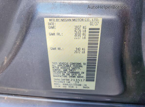 1N4AL3AP3HC213517 2017 NISSAN ALTIMA Gray Շարժիչի բաժամունքի տեսք