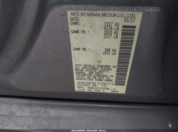 1N4AL3AP3HC219575 2017 NISSAN ALTIMA Silver Vista del compartimento del motor