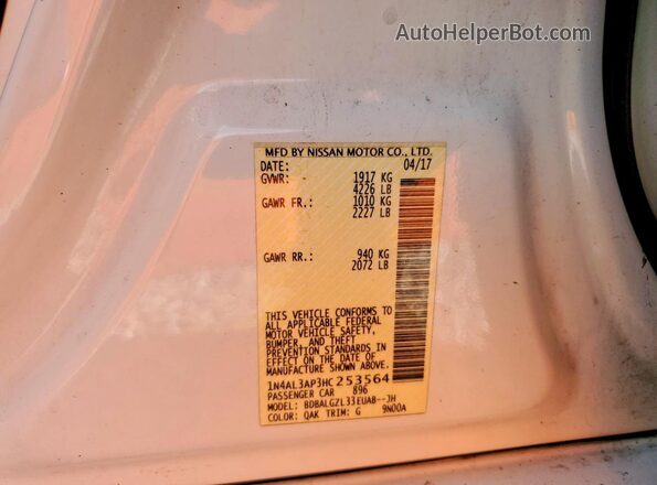 1N4AL3AP3HC253564 2017 NISSAN ALTIMA White Widok komory silnika