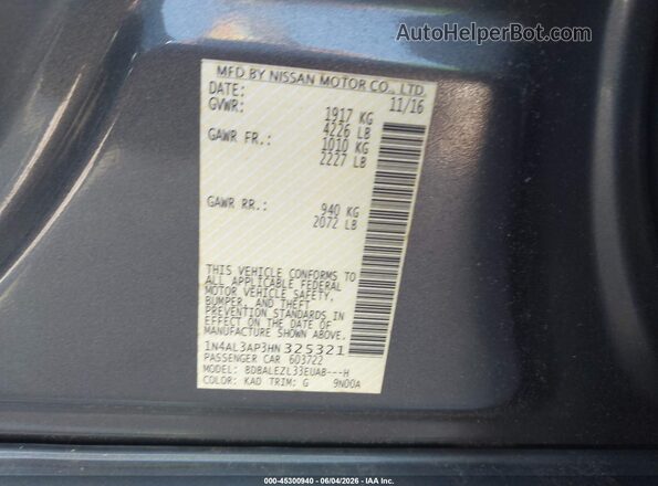 1N4AL3AP3HN325321 2017 NISSAN ALTIMA Gray Vista del compartimento del motor