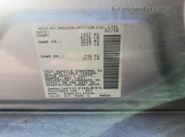 1N4AL3AP3JC206895 2018 NISSAN ALTIMA Silver Շարժիչի բաժամունքի տեսք
