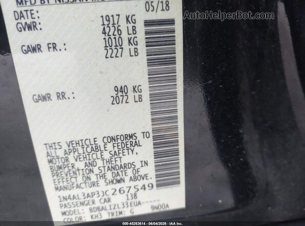 1N4AL3AP3JC267549 2018 NISSAN ALTIMA Black Engine compartment view