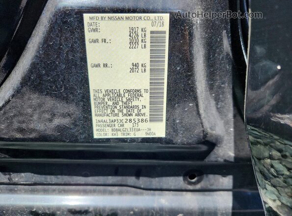 1N4AL3AP3JC285386 2018 NISSAN ALTIMA Черный Вид наклейки с VIN-кодом