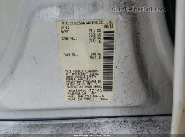 1N4AL3AP3JC477441 2018 NISSAN ALTIMA White ძრავის განყოფილების ხედი