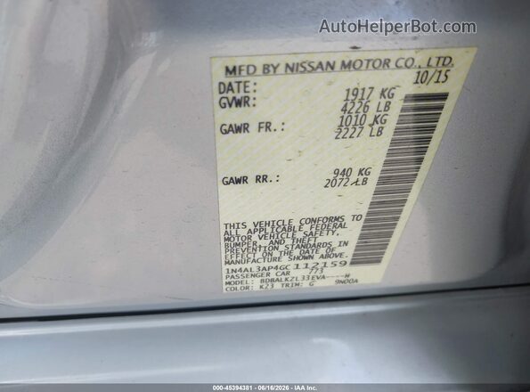 1N4AL3AP4GC112159 2016 NISSAN ALTIMA Silver Вид підкапотного простору