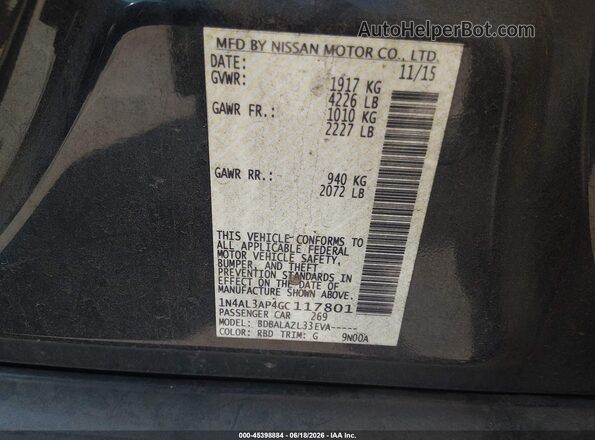1N4AL3AP4GC117801 2016 NISSAN ALTIMA Black Вид підкапотного простору
