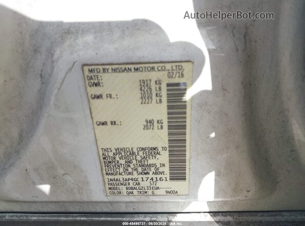 1N4AL3AP4GC174161 2016 NISSAN ALTIMA Белый Вид подкапотного пространства