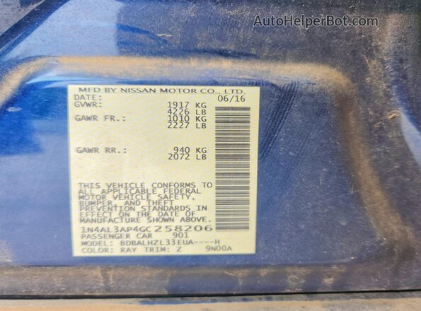 1N4AL3AP4GC258206 2016 NISSAN ALTIMA Blue Engine compartment view