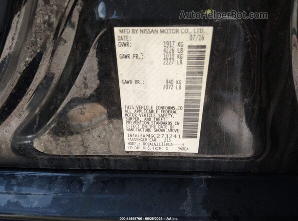 1N4AL3AP4GC273241 2016 NISSAN ALTIMA Black ძრავის განყოფილების ხედი