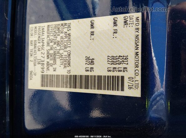 1N4AL3AP4GC273899 2016 NISSAN ALTIMA Black ძრავის განყოფილების ხედი