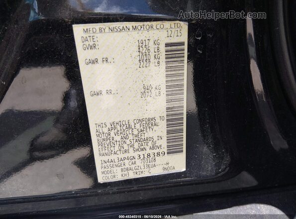 1N4AL3AP4GN318389 2016 NISSAN ALTIMA Black ძრავის განყოფილების ხედი