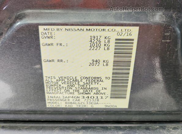 1N4AL3AP4GN340117 2016 NISSAN ALTIMA Gray 